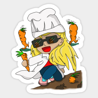 Cartoon Carrot Collecting Chef Sticker
